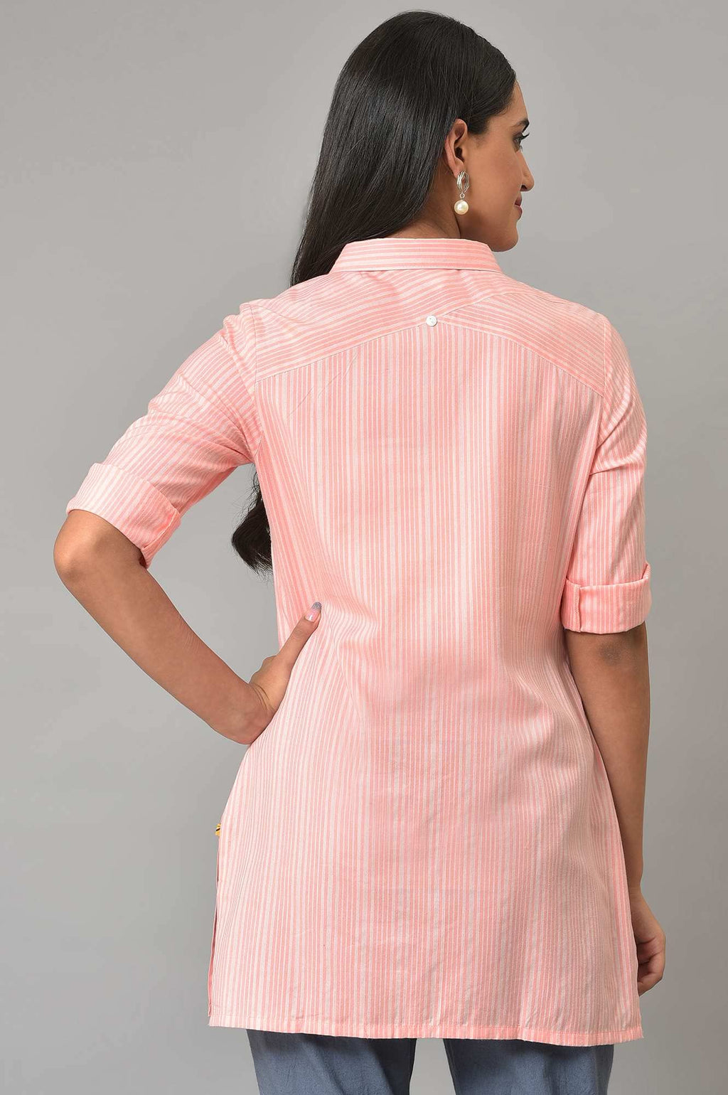 Aurelia WomenS Stripes Printed Straight Kurti | Band Collar Kurti For Women | Stripes Printed Kurti For Women | Beautiful Regula