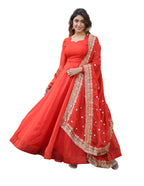 Wedani Women 's Kurta Anarkali Russian Silk Set, Orange, Medium