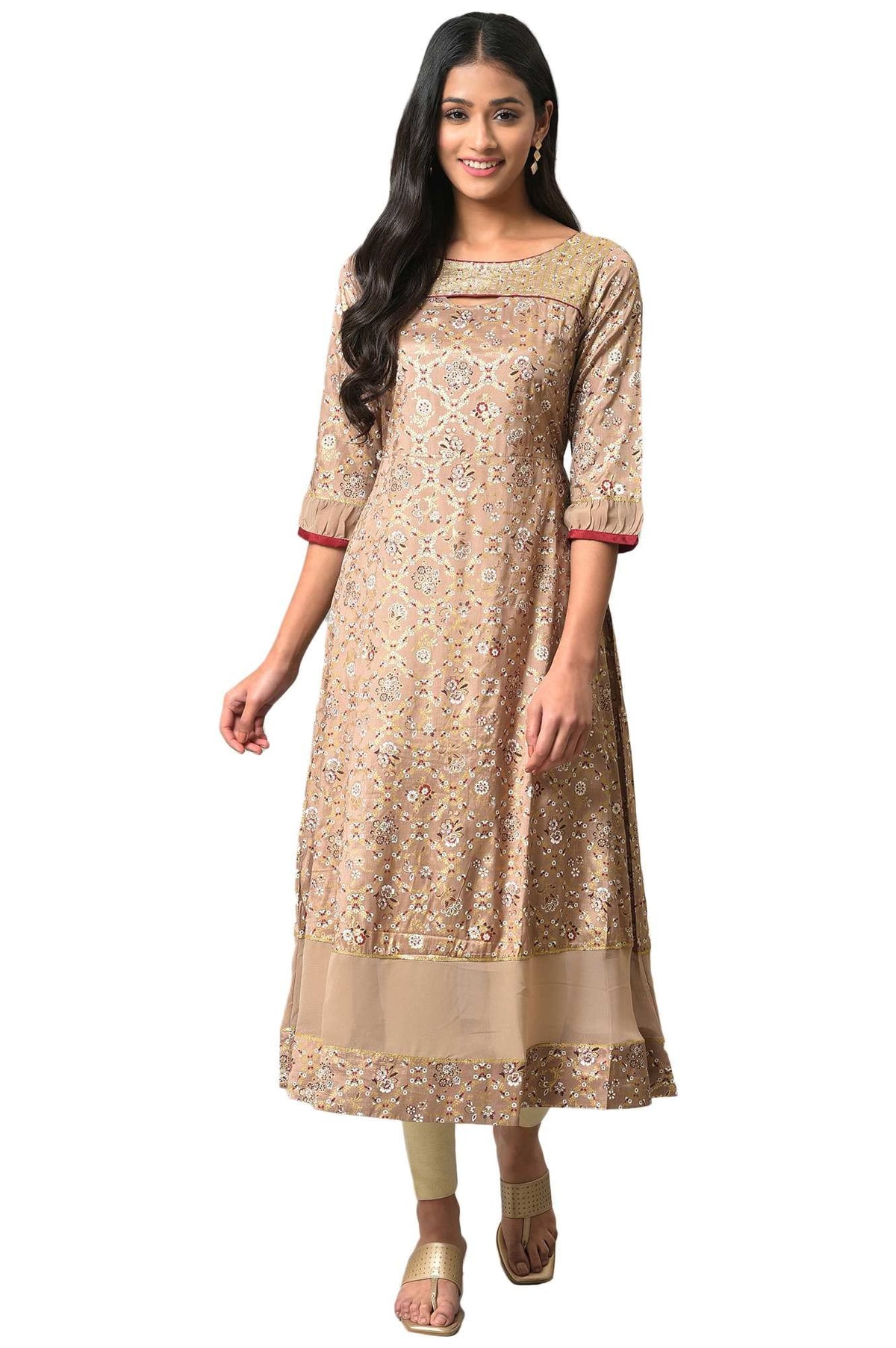 Aurelia WomenS Viscose Regular Kurta (22Aua13503-506032_Beige