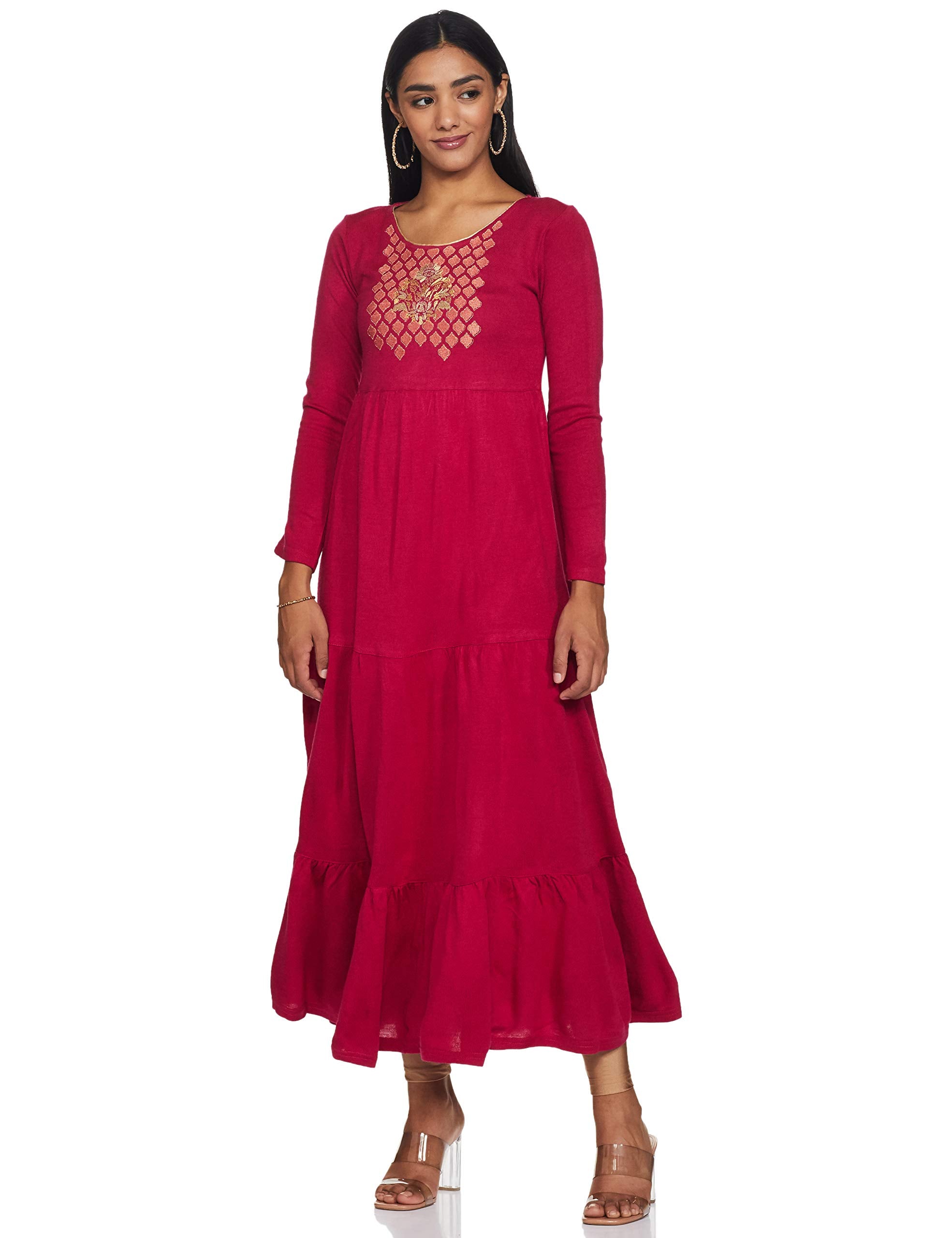 Aurelia Womens Wool Pink Round Neck Winter Dress Calf Length Kurta (20NOA11834-701362 M)