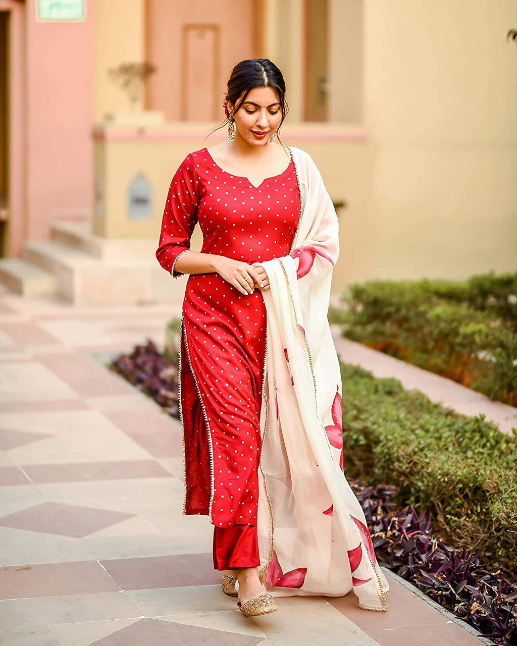 ANNI DESIGNER Rayon Kurta & Palazzo Women s Straight Fit Vest with Dupatta
