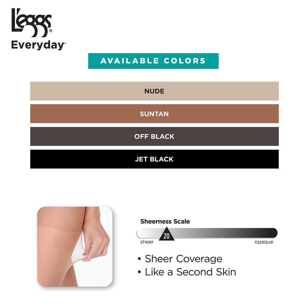 L'eggs Everyday Standard-Panty Sheer Toe Pantyhose for All Day Comfort, 100% Nylon, Suntan, Size Q (Pack of 8)