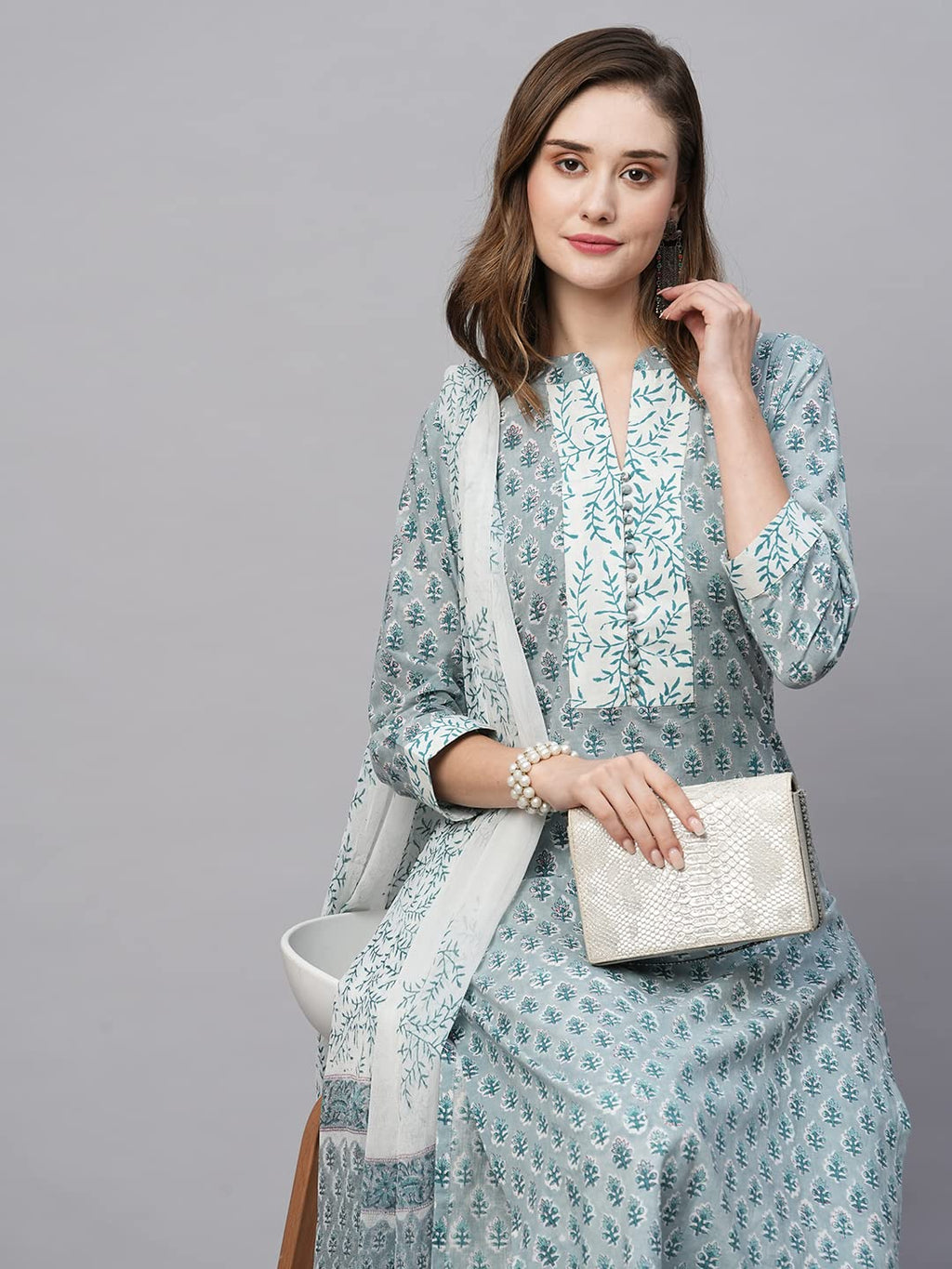 ANNI DESIGNER Ladies Cotton Blend Staright Print Trousers Dupatta Kurta