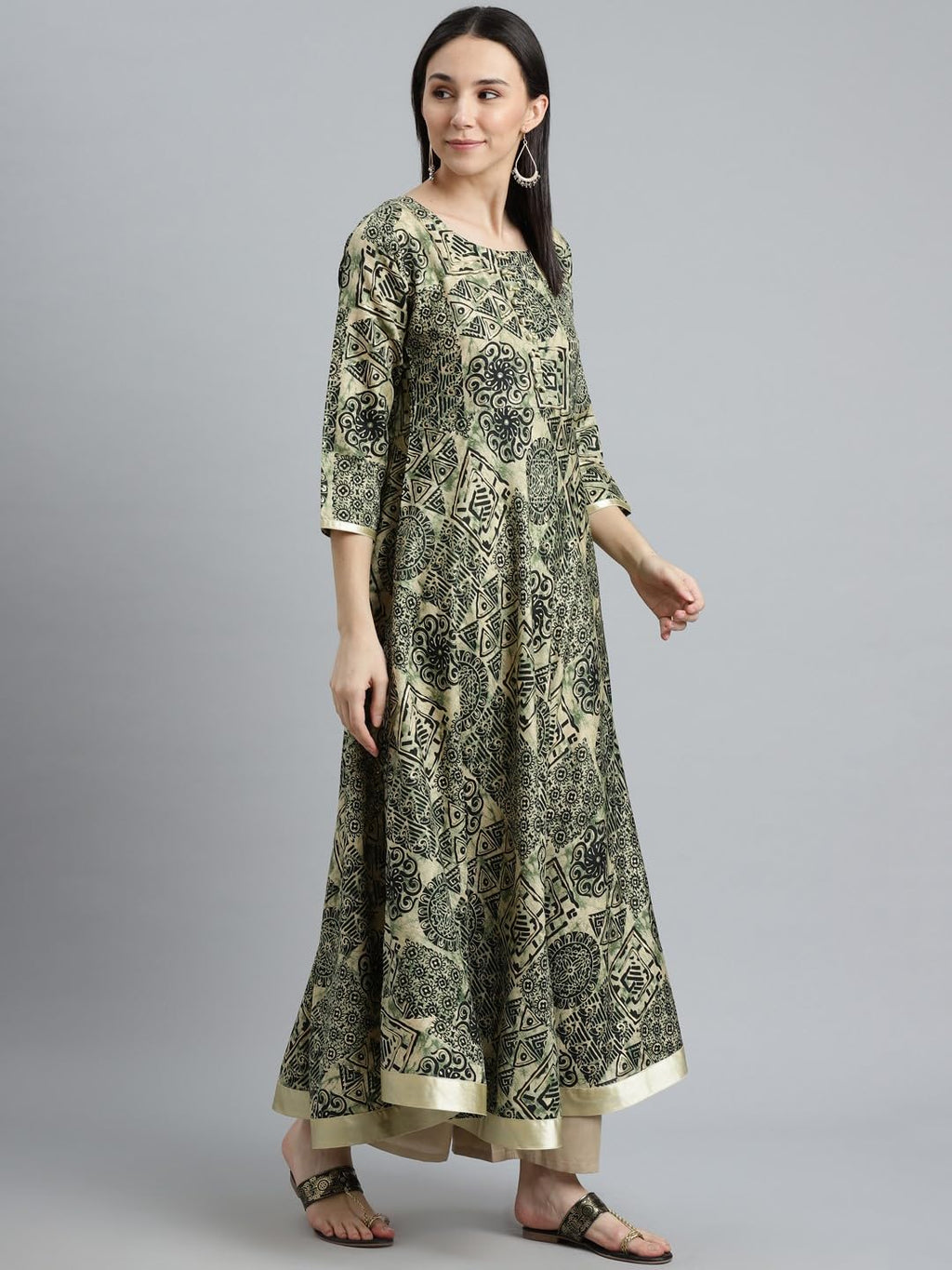 Libas Green Printed Silk Anarkali Kurta