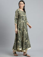 Libas Green Printed Silk Anarkali Kurta