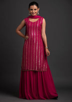 Xomantic Fashion WomenS Georgette Sequence Work Kurta Sharara Set With Dupatta Pink