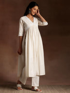 Libas Womens Embroidered Cotton A-Line Kurta With Palazzos And Dupatta