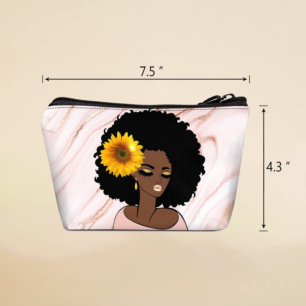 BDAWQUG 2 Pieces Makeup Bag Black Queen Lady Curly Natural Afro African American Ladies Travel Toiletry Bag Cosmetic Make up Org