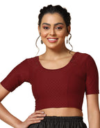 TOPLOT Cotton Blend Lycra Stretchable Round Neck Blouses for Women Readymade (Blouse-5058-Maroon-28)