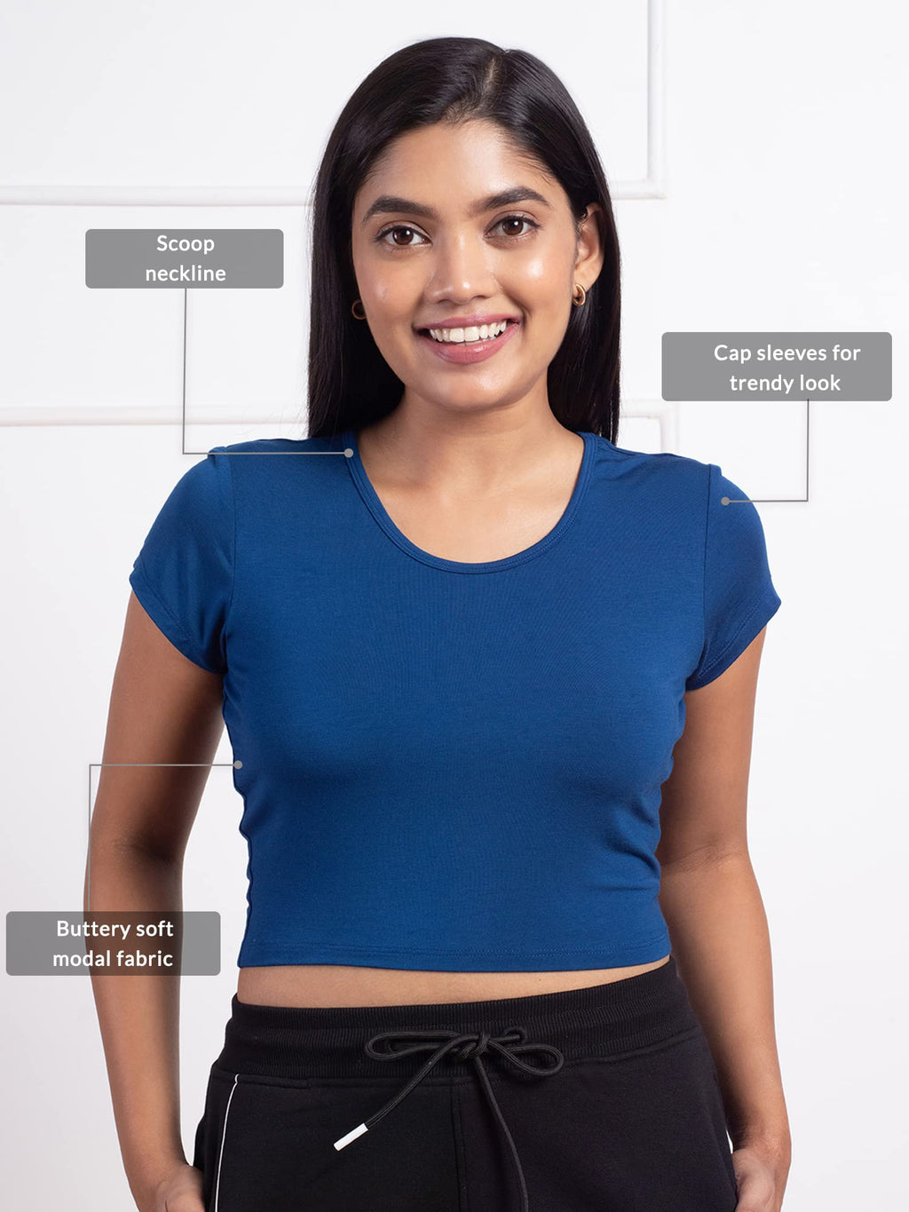 NYKD Stylish Crop Top for Women Wester Wear Short/Cap Sleeve, Round Neckline, Soft Modal Fabric T-Shirts & Tanks, NYOE011, Estat