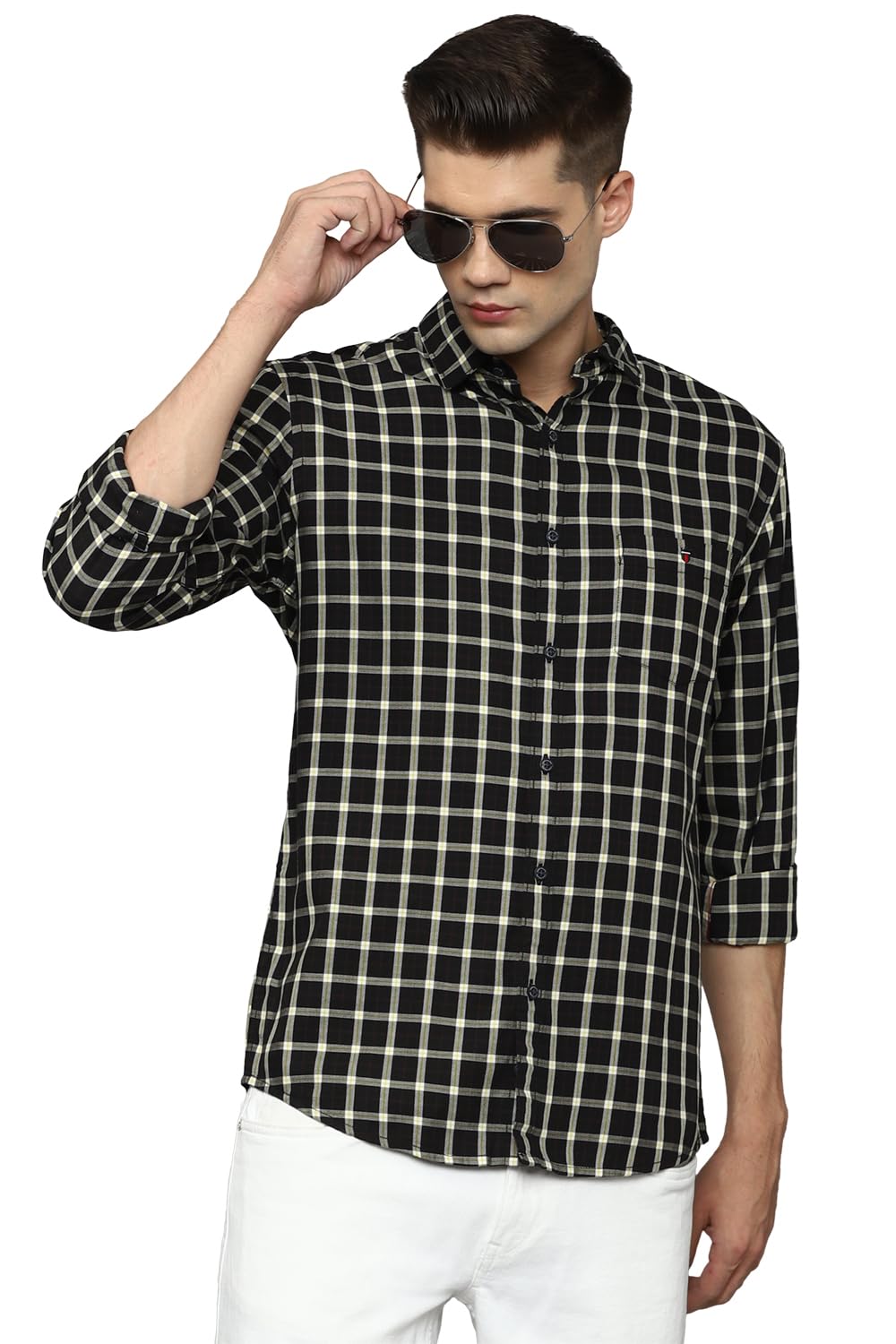 Louis Philippe Men Black Super Slim Fit Check Full Sleeves Casual Shirt