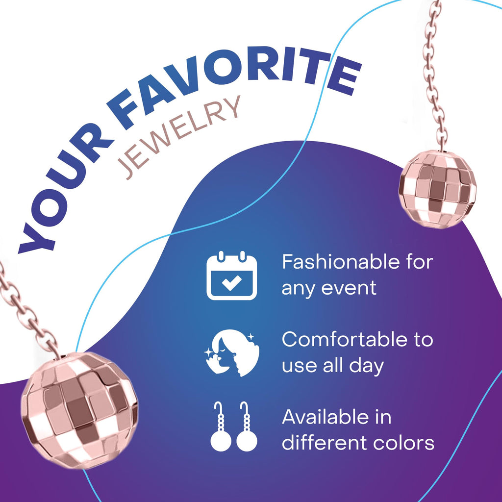 Rave Envy Disco Ball Earrings for Women - 70's Halloween Earrings Women's Costume Accessories - Choice of Color (Rose Gold)