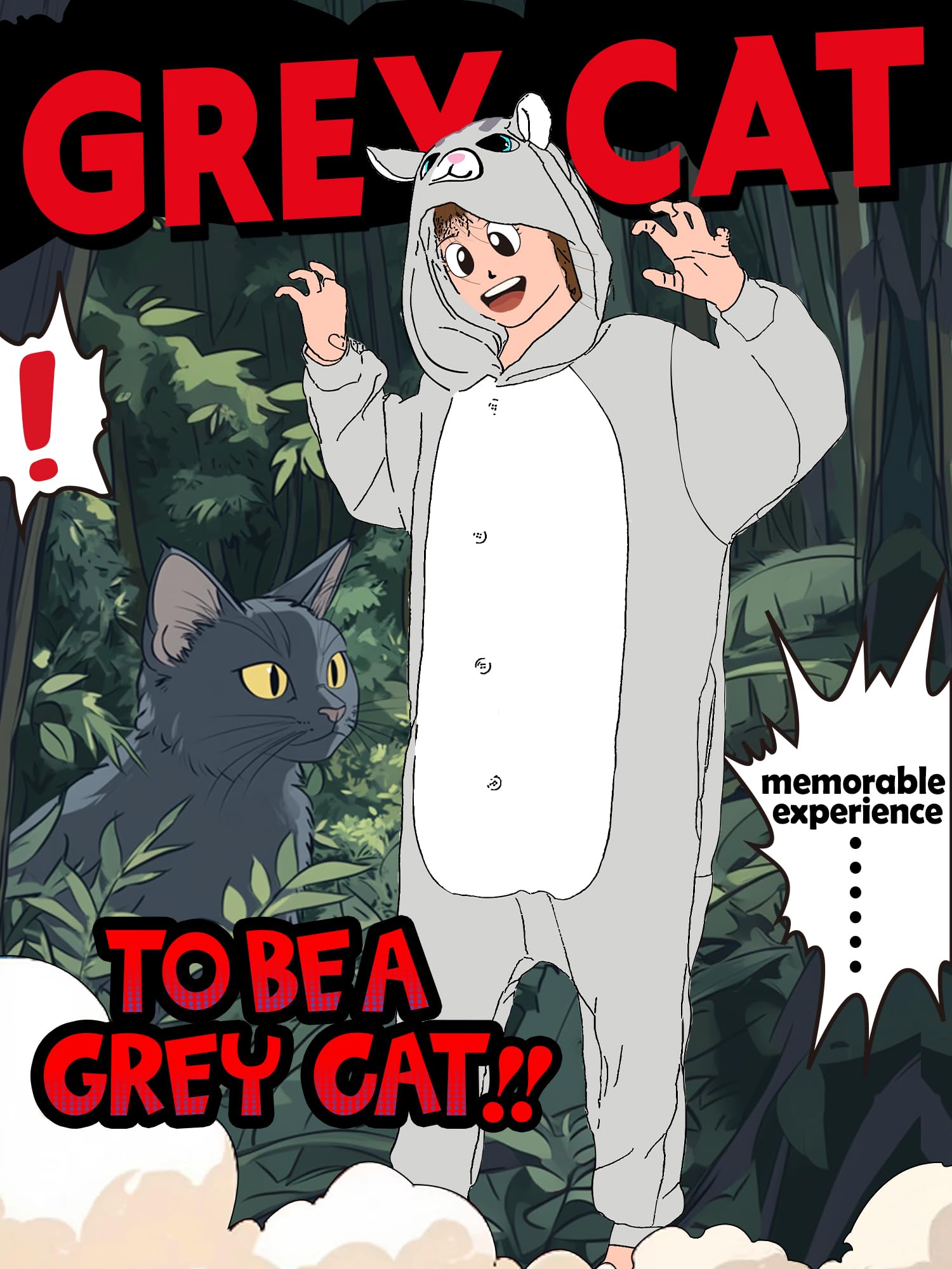 CANASOUR Cat Onesie Kids Halloween Cosplay Costume Girls One Piece Pjs Anime Unisex Hoodie Pajamas Grey For 8-10 Years Boys Part