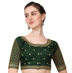 Pujia Mills WomenS Cobra Silk Embroidery Coding Stone Work Half Sleeve Saree Blouse