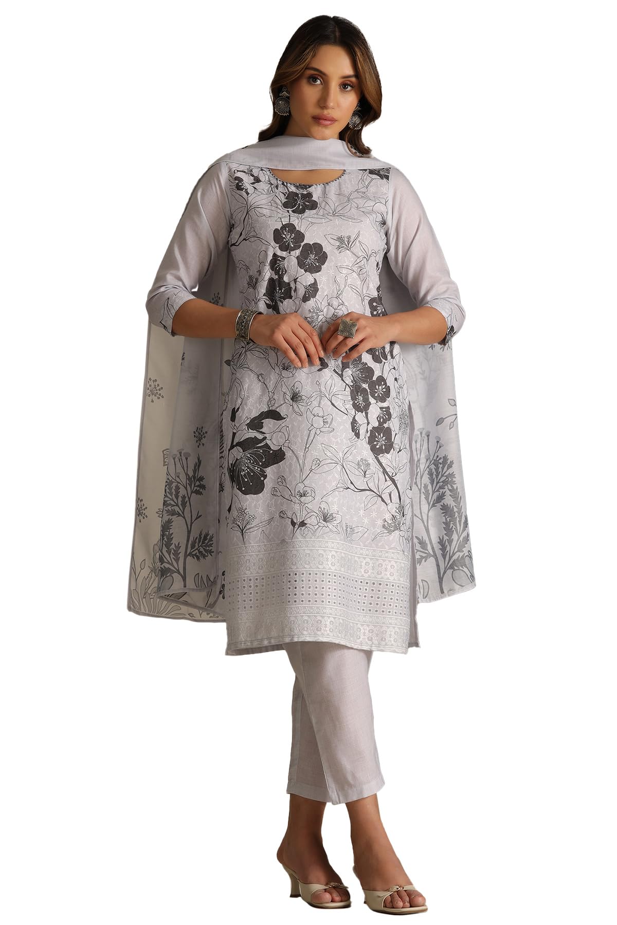 Soch Women Cotton Floral Print Suit Set with Beads and Stones