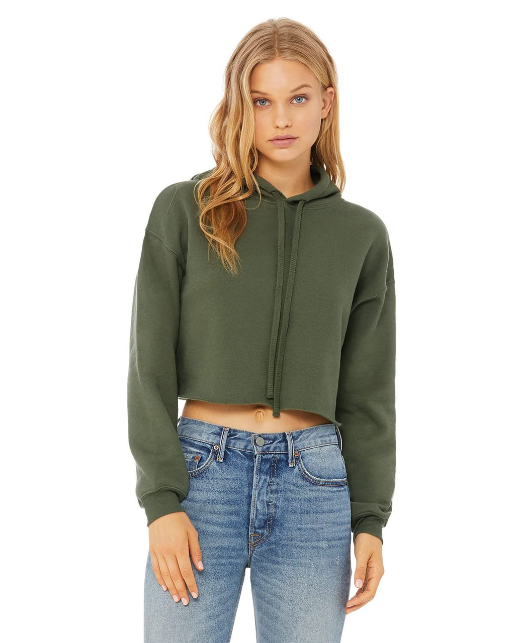 Ladies cropped Fleece Hoodie - PEAcH - S(D0102H7WRT2)