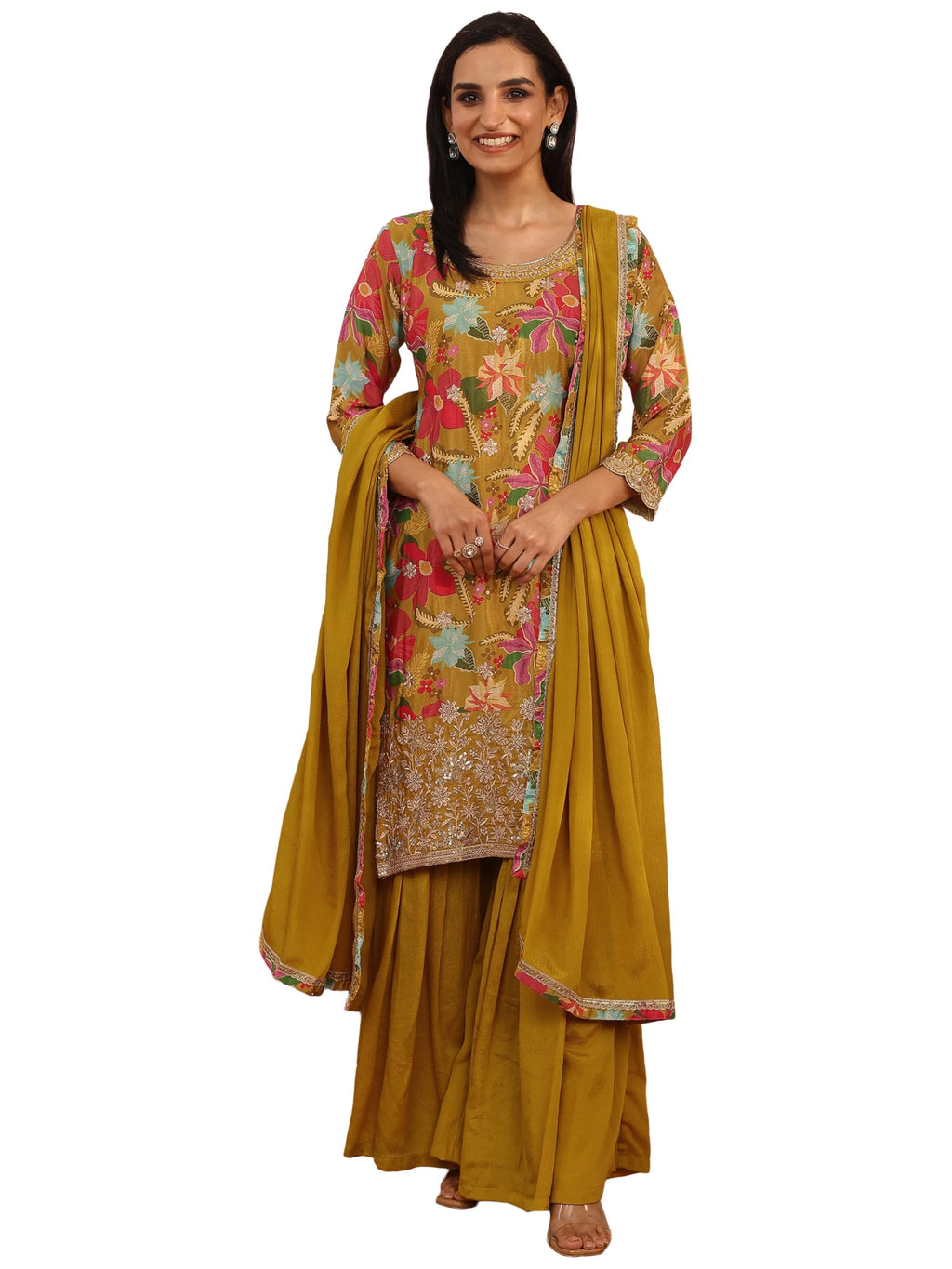 Libas Printed Chinon Straight Kurta With Sharara With Dupatta (51844XXL)