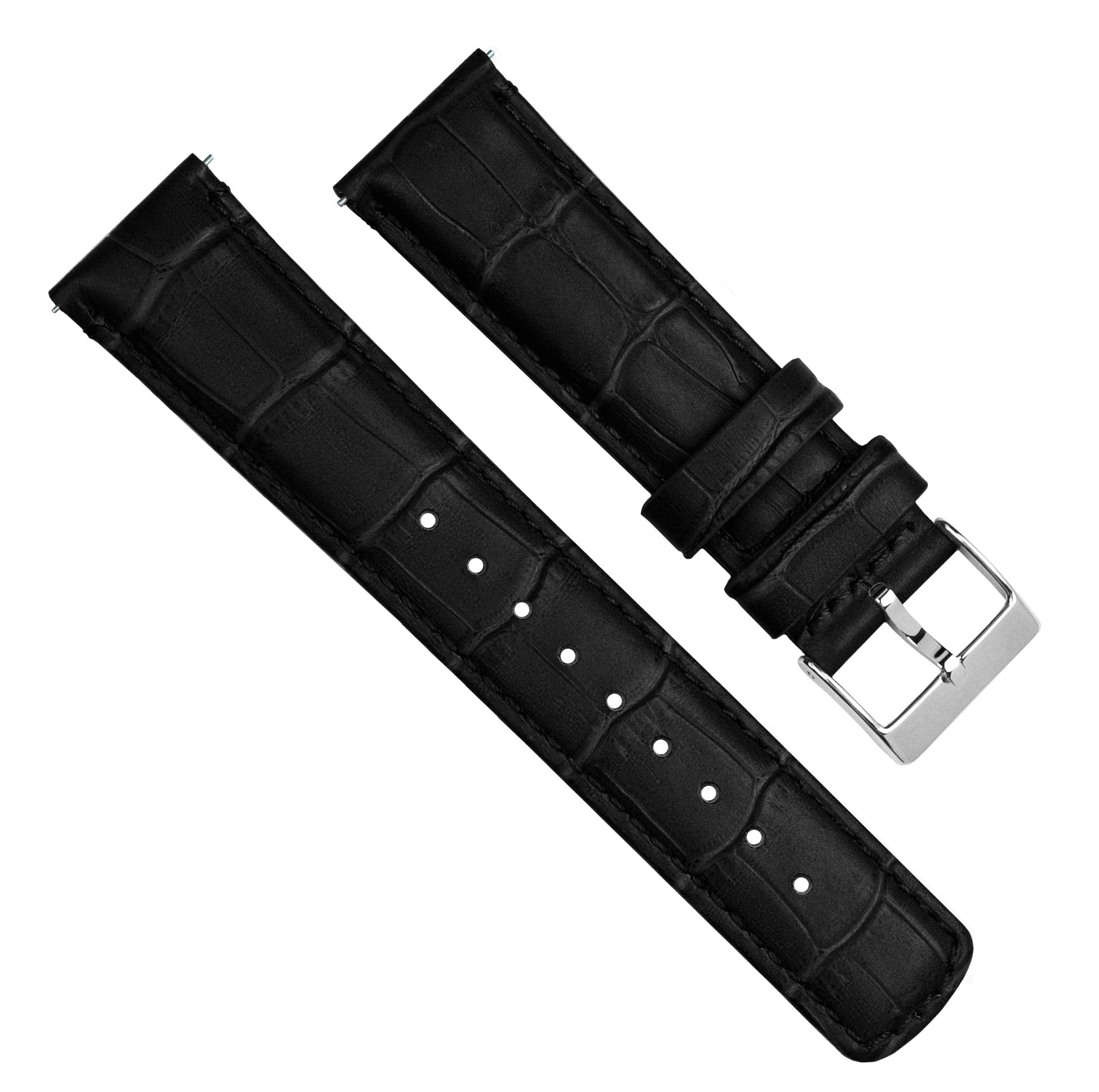24mm Black - Standard Length - BARTON Alligator Grain - Quick Release Leather Watch Bands