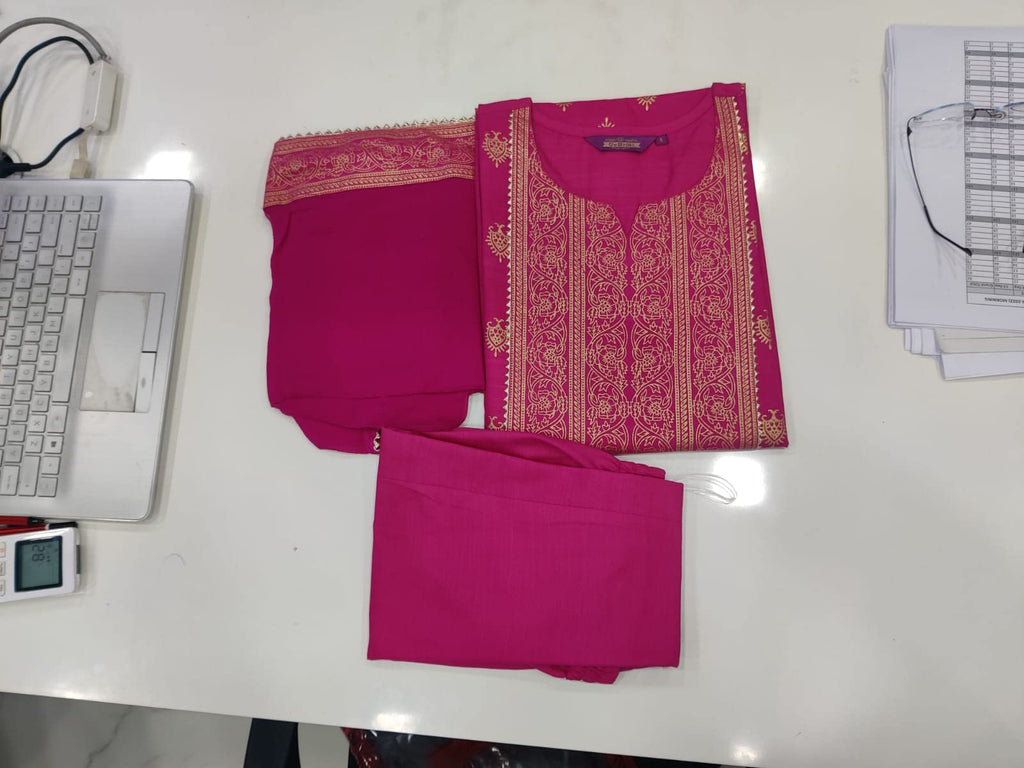 ANNI DESIGNER Womens Cotton Straight Kurta with Pant & Dupatta (KPTD-COT-10132-Pink_XL_Pink_X-Large)