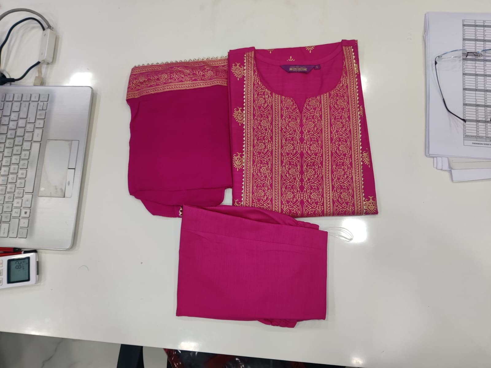 ANNI DESIGNER Womens Cotton Straight Kurta with Pant & Dupatta (KPTD-COT-10132-Pink_XL_Pink_X-Large)