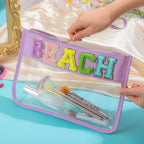 Sanwuta 2 Pcs Chenille Letter Clear Zipper Pouch Clear Cosmetic Bag Clear Purse Clear Makeup Letter Bag Stadium Purse Bag Transp