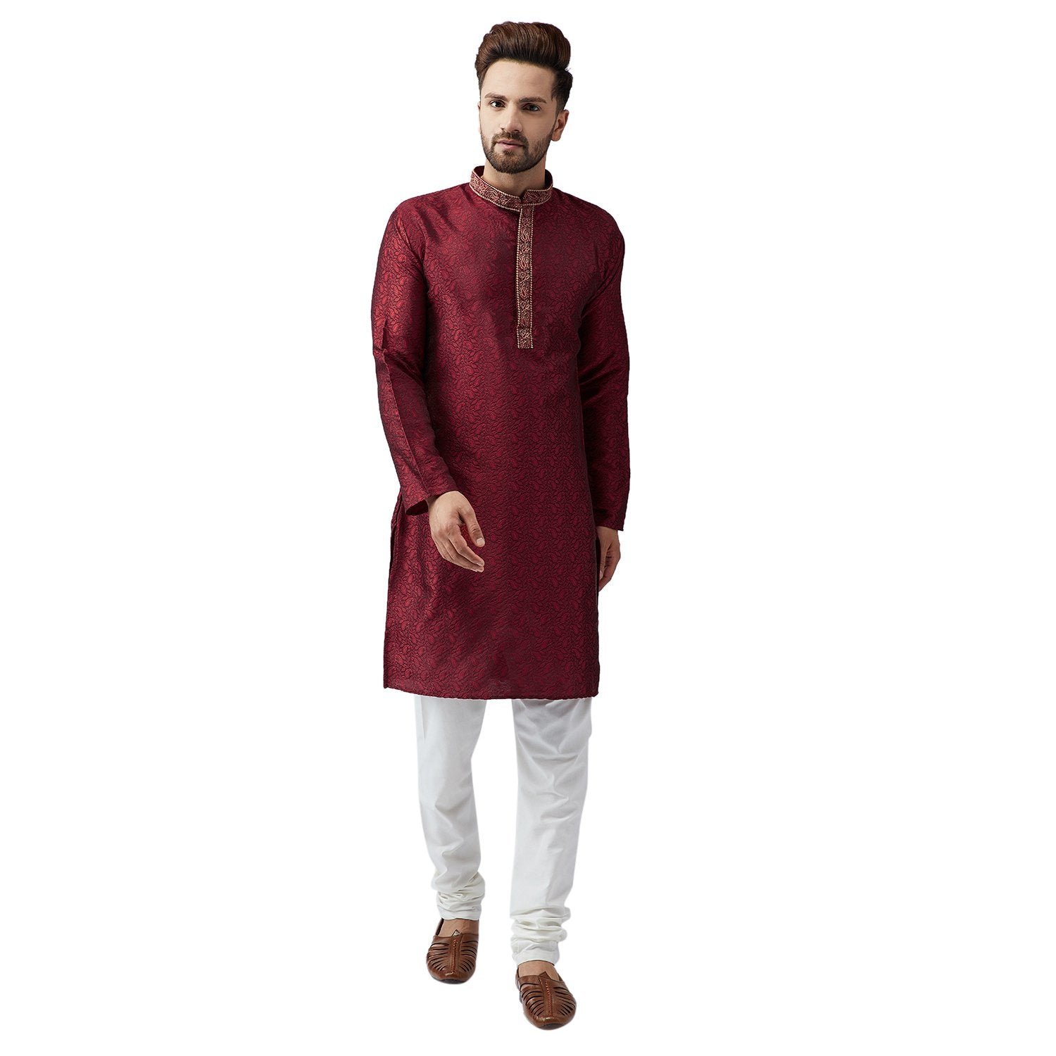 Sojanya (Since 1958, MenS Maroon Silk Blend Churidar Pyjama Set, Size: Xxl