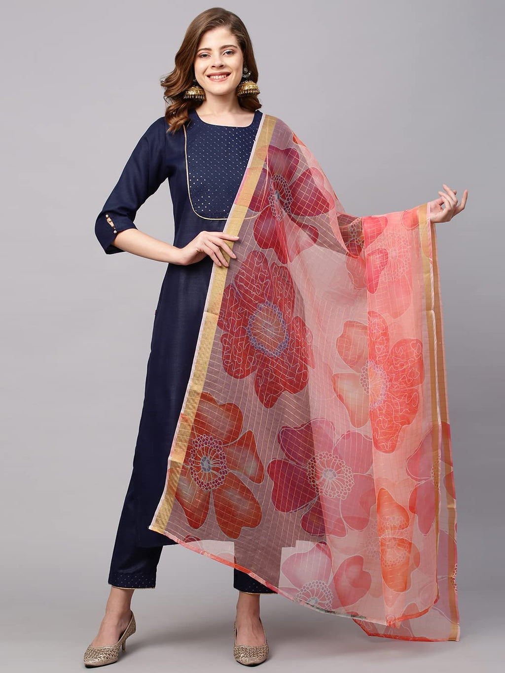 ANNI DESIGNER Womens Cotton Blend Straight Solid Kurta with Pant & Dupatta (Jhony Blue_XXL_XX-Large_Blue)