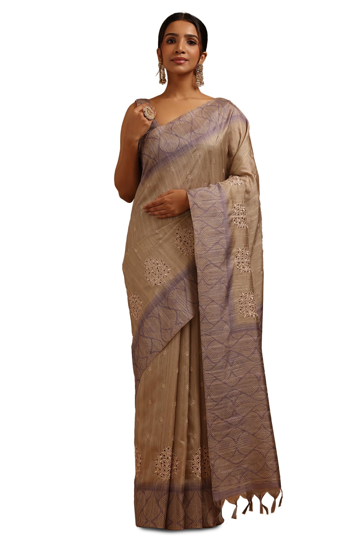 Soch Women Tussar Hand Embroidered Saree