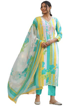 ANNI DESIGNER Womens Cotton Blend Straight Printed Kurta with Pant & Dupatta (Kapila Green_L_Green_Large)
