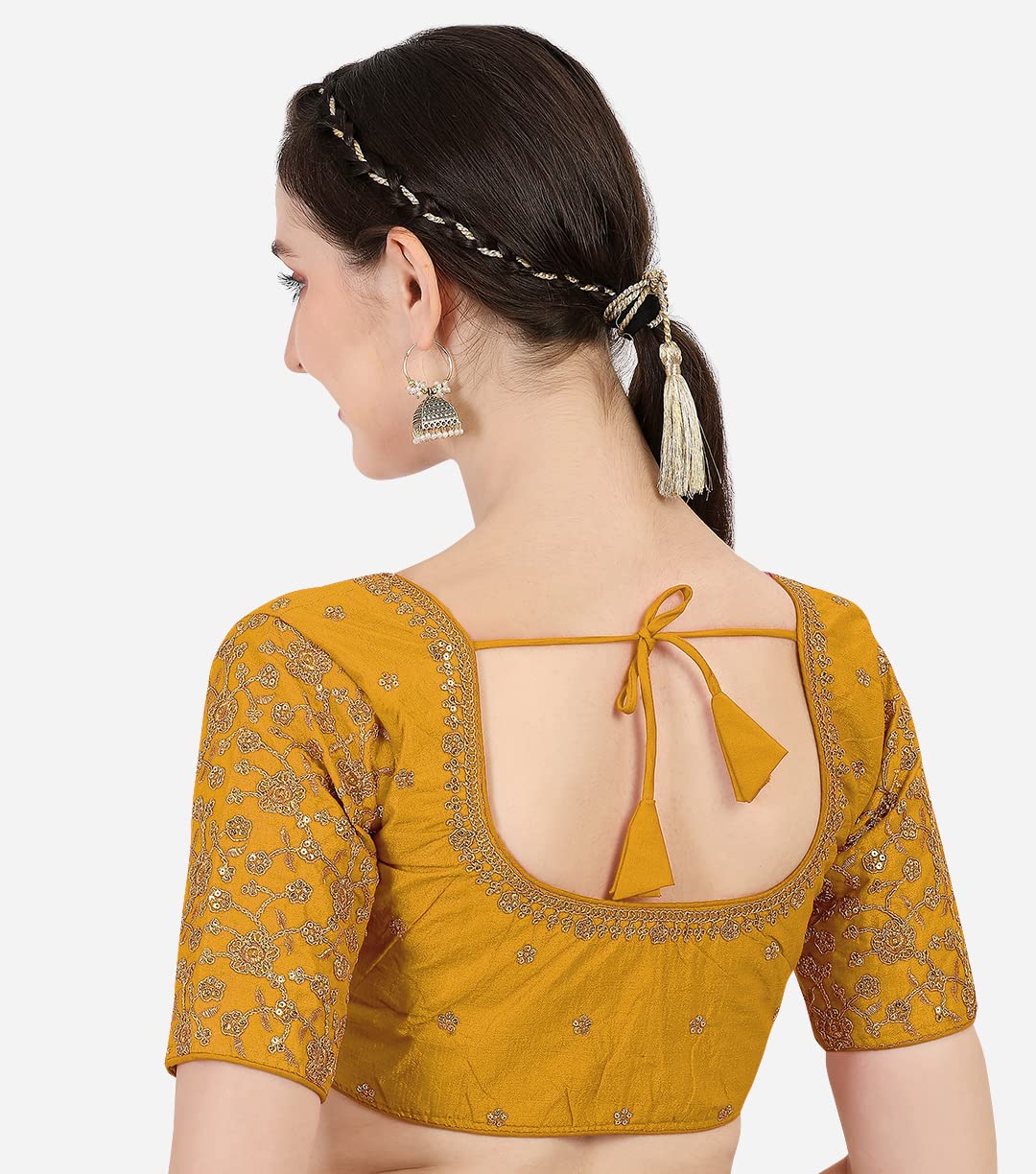 Pujia Mills WomenS Indian Ethnic Wear Designer Gold Zari Embroidery With Sequence Work V Neck Sleeveless Readymade Back Side Wo