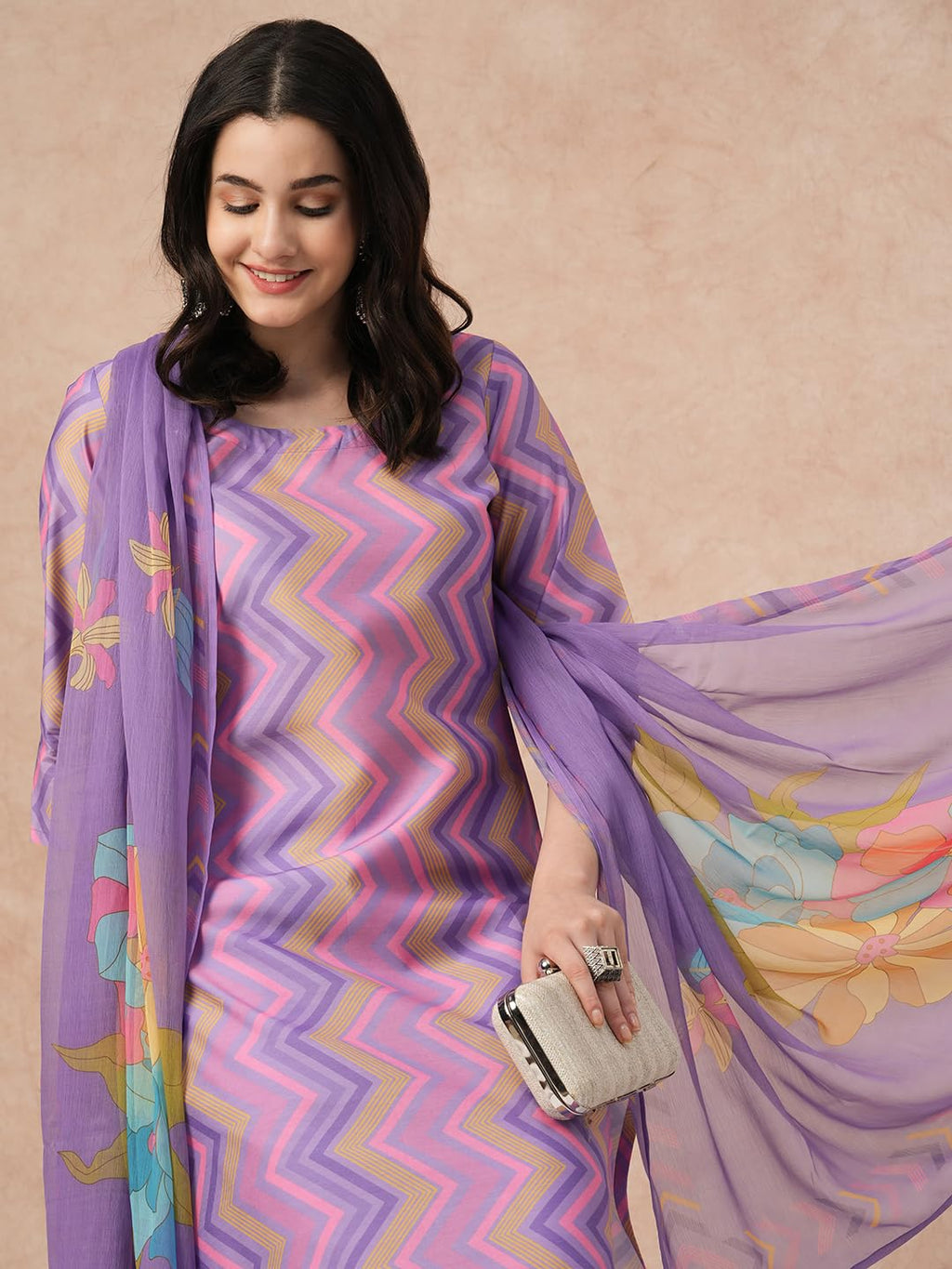 ANNI DESIGNER Women s Rayon Blend Kurta with Trousers and Dupatta, purple, 36