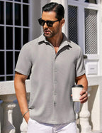 CB-COLEBROOK Mens Waffle Knit Shirt Short Sleeve Button Down Shirts Casual Beach Vacation Shirts Latest Textured Wrinkle Free Sh