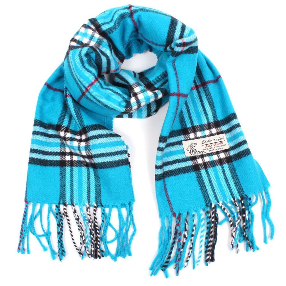 Plaid Cashmere Feel Classic Soft Luxurious Winter Scarf For Men Women (Sky Blue)