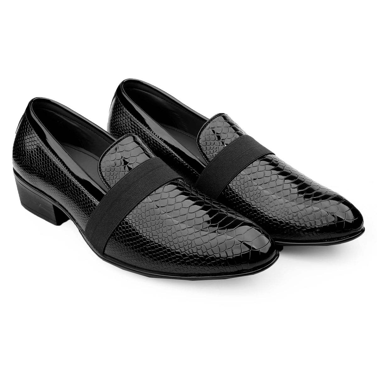 Mens 1.5 Inch Heel Height Increasing Faux Leather Material Black Casual Formal SlipOn Loafer Shoes.  11 UK 11