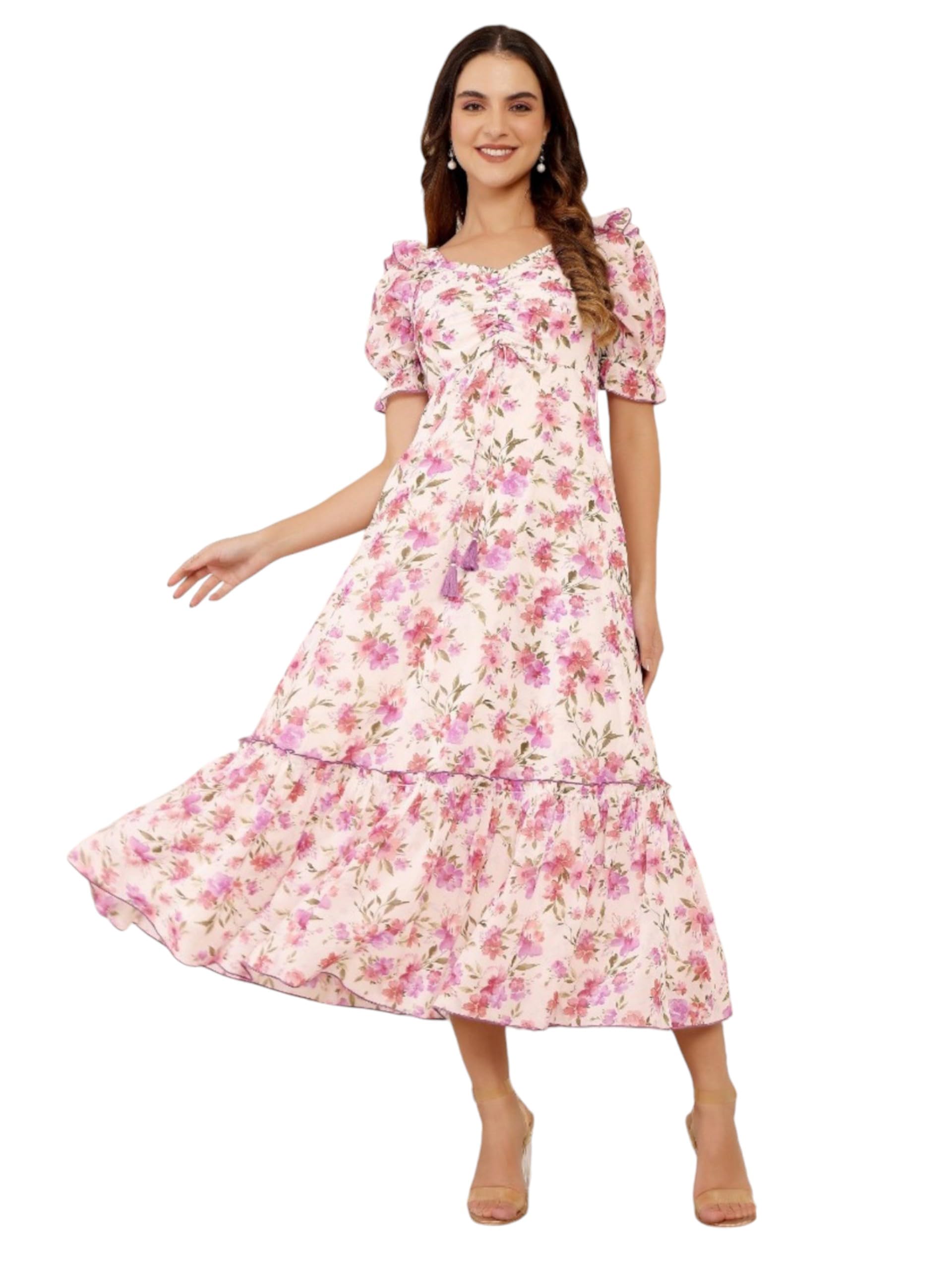 Miss Chase WomenS Sweet-Heart Neck Maxi Dress (Mcss25D93-25-172-03, Multicolored Base White, S)