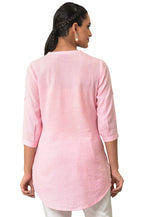 Aurelia Pink Textured Cotton-Rayon Blend Regular Kurti For Women