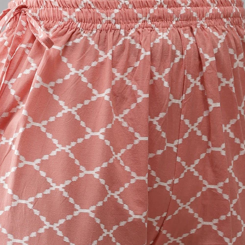 Anubhutee Women'S Pink Ethnic Motifs Printed Regular Pure Cotton Kurta Suit Set With Palazzos & Dupatta