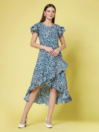 Oomph! WomenS Crepe Fit And Flare Maxi Dress (Group 62_Teal Blue