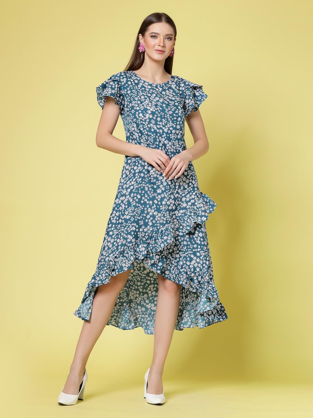 Oomph! WomenS Crepe Fit And Flare Maxi Dress (Group 62_Teal Blue