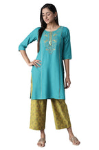Aurelia Women'S Viscose Kurta-Straight Culotte (21Onas12898-603779_Blue_L)