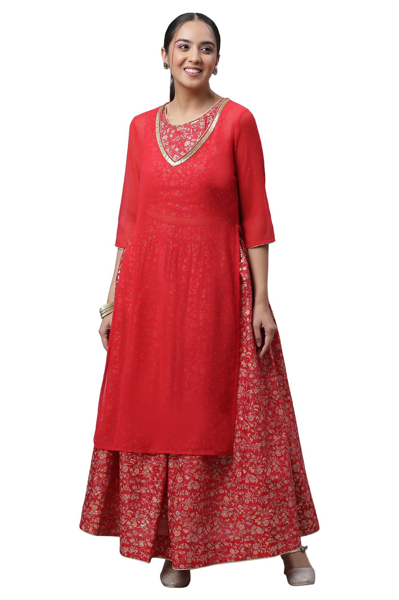 Aurelia WomenS Rosso Corsa Polyester Straight Kurta, Skirt Suit Set_23Auas14440-507597_M