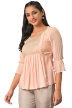 Aurelia WomenS Rayon Solid Regular Peach A-Line Sequined Kurti (23Fea30340-605308