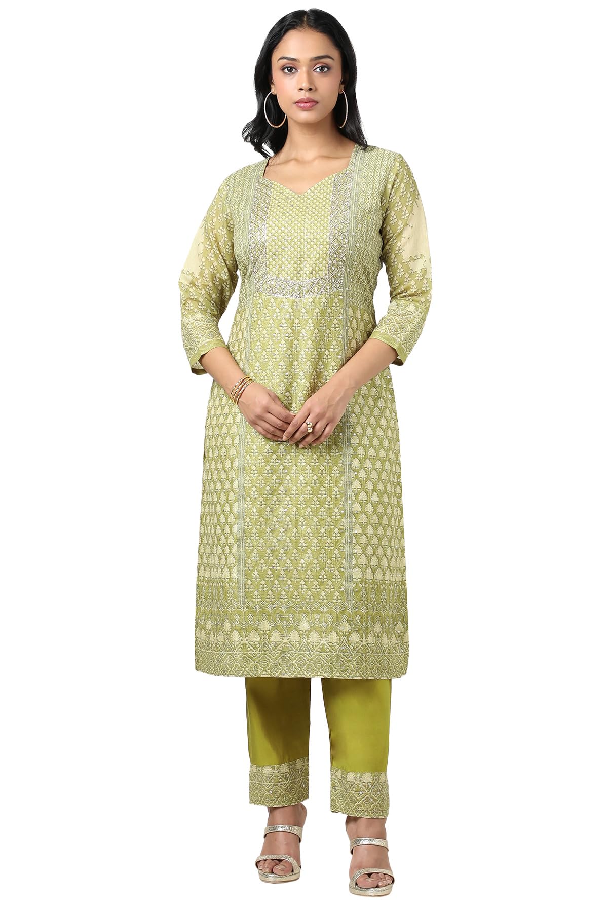 Soch Women Chanderi Botanical Print Kurta Set with Cutdana