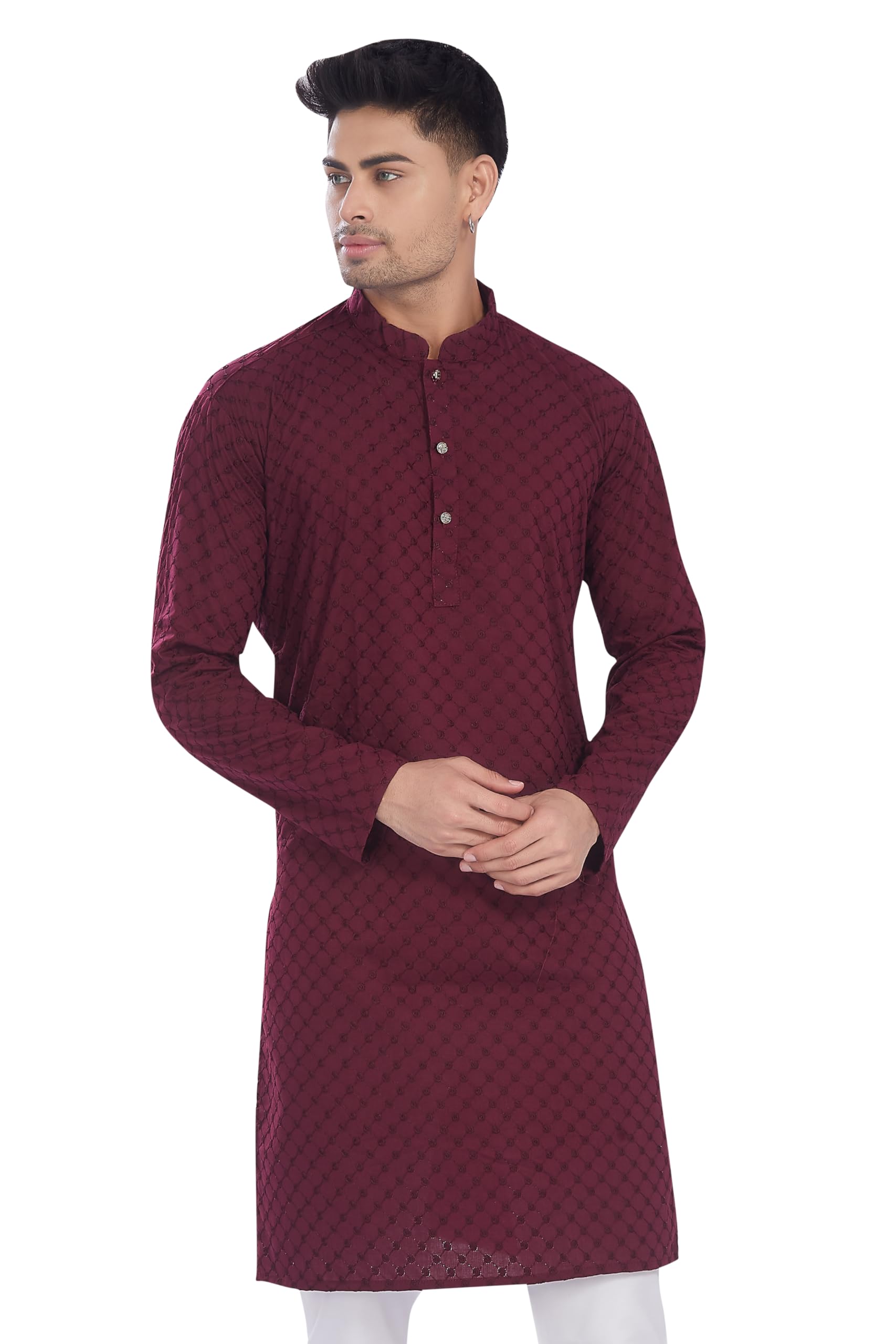 Divisive MenS Thread Embroidered Cotton Only Slim Fit Kurta (Dkrt631_M_Burgundy)