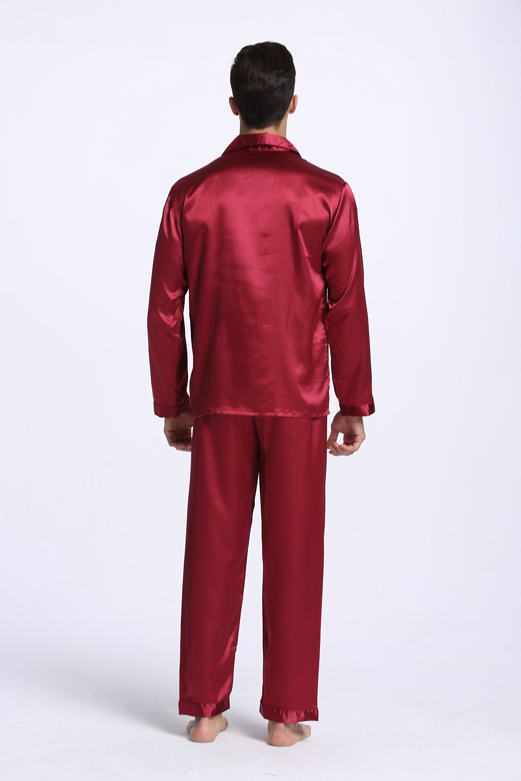 TONY & CANDICE Men's Classic Satin Pajama Set Sleepwear (Burgundy, XXXX-Large)