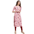 Pinkmint Womens Crepe Baby Pink Color Floral Printed Straight Kurti