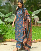ANNI DESIGNER Womens Rayon Blend Anarkali Printed Kurta with Palazzo & Dupatta (NETHRA Blue_L_Blue_Large)