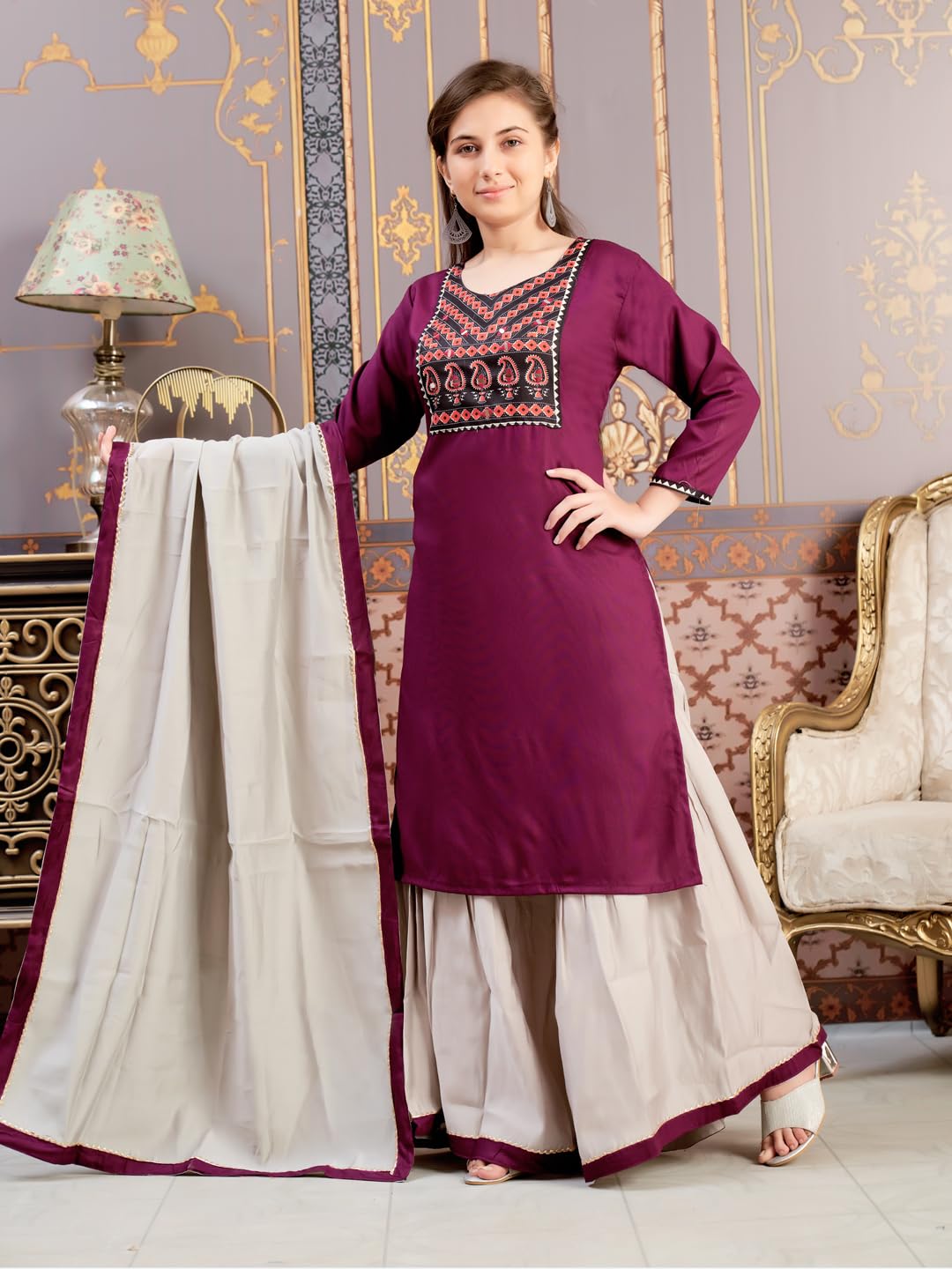 Aarika Girls Ethnic Wear Purple Colour Floral Print Rayon Kurti-(8-15 Years)-(Kurti-Tr-K-889)
