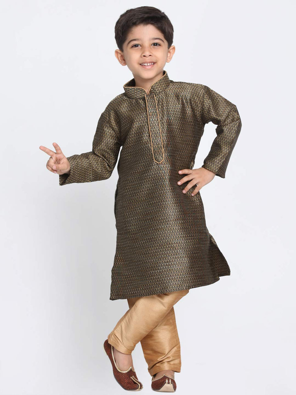 Jbn Creation Boys Full Sleeve Silk Blend Kurta Pyjama Set With Mandarin Collar - Perfect For Festivals, Rakshabandhan And Speci