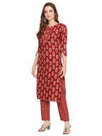 Shasmi Women'S Maroon Cotton Straight Kurta With Checkered Trouser (Kurta 26 Maroon S)